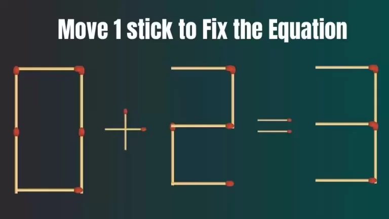 Matchstick Riddle: 0+2=3 Fix The Equation By Moving 1 Stick