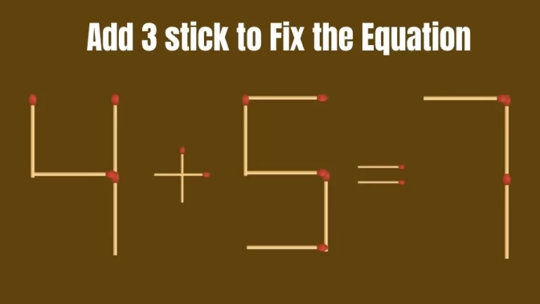 Brain Teaser: 4+5=7 Add 3 Matchsticks to Fix the Equation