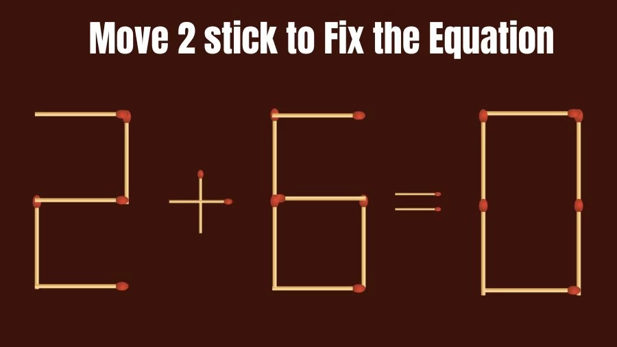 Brain Teaser for IQ Test: 2+6=0 Fix The Equation By Moving 2 Sticks