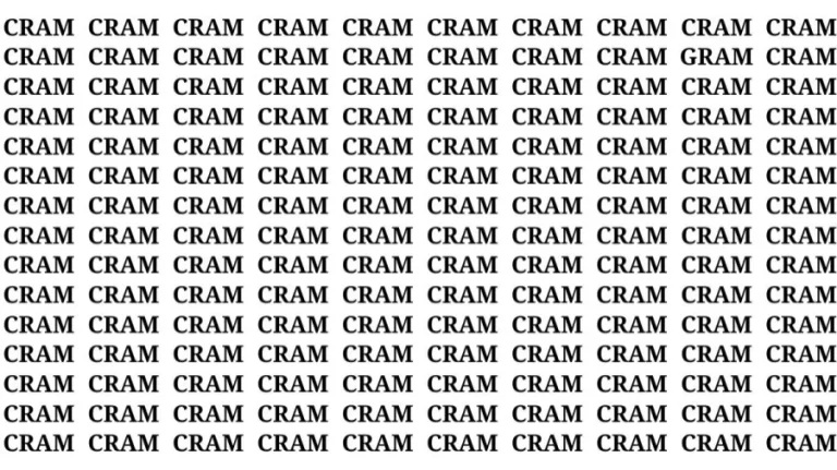 Observation Skill Test: If you have Hawk Eyes Find the Word Gram among Cram in 18 Secs