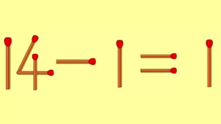 Brain Teaser: 14-1=1 Fix the equation by moving 1 matchstick