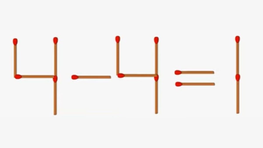 Brain Teaser: 4-4=1 Move 3 matchstick to fix the equation