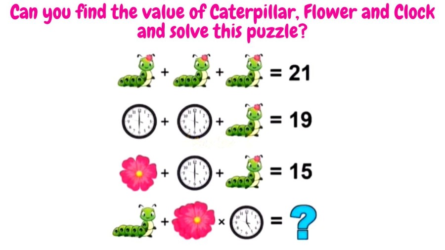 Brain Teaser: Can you find the value of Caterpillar, Flower and Clock and solve this puzzle?