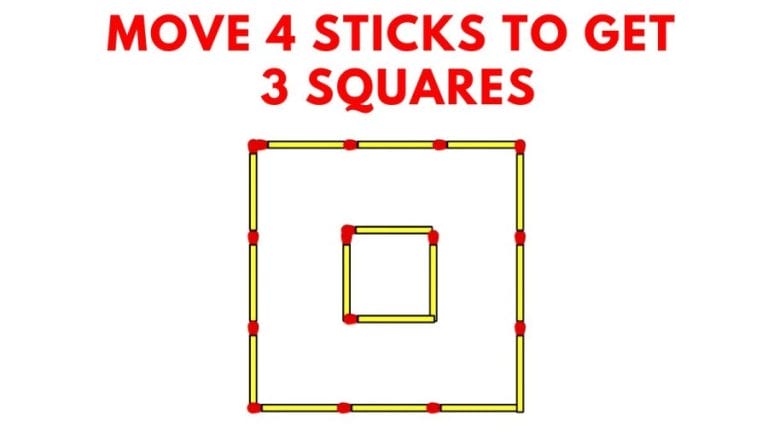 Brain Teaser IQ Test: Move 4 Sticks to Get 3 Squares