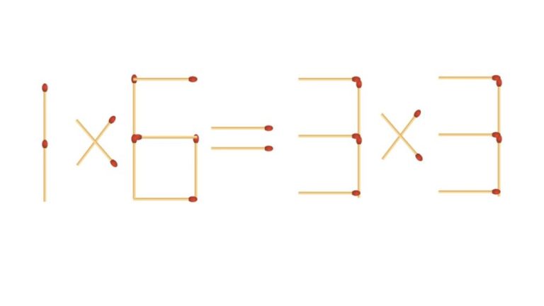 Brain Teaser Math Challenge: 1x6=3x3 Move 1 Matchstick to Fix the Equation by 30 Secs