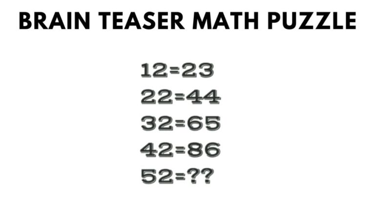 Brain Teaser Math Puzzle: 12=23, 22=44, 32=65, 42=86, 52=?