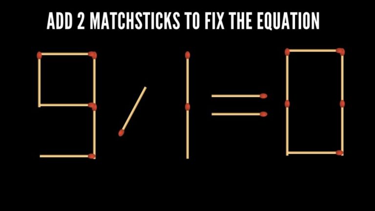 Brain Teaser Math Test: 9/1=0 Add 2 Matchsticks to Fix the Equation by 30 Secs