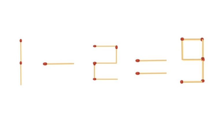 Brain Teaser: Move 1 Sticks To Fix The Equation 1-2=9 Matchstick Puzzle