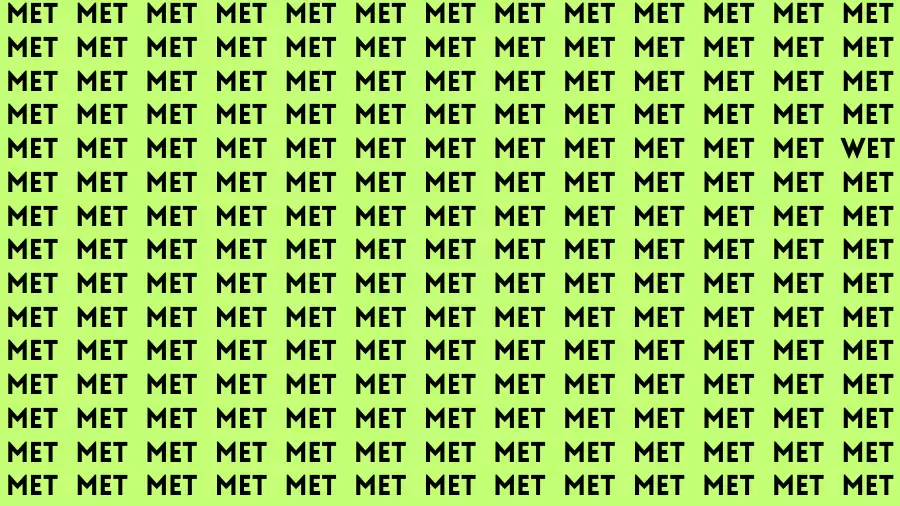 Visual Test: If you have Eagle Eyes find the Word Wet among Met in 10 Secs